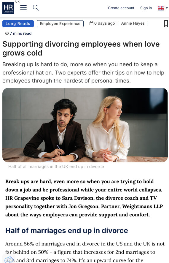 Supporting divorcing employees when love grows cold